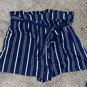 Blue and white striped soft shorts with tie